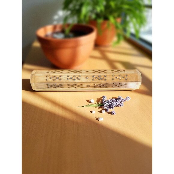 Wooden Incense Burner Box Holder Aromatherapy Cone Stick Storage Rustic Decor - Picture 1 of 9